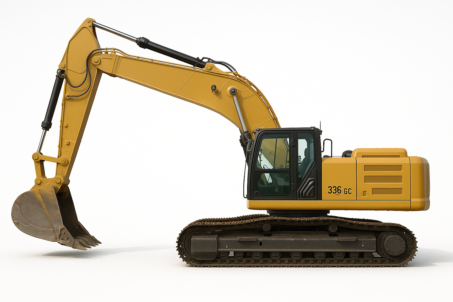 Bild von einem Kettenbagger CAT 336 GC (37,0t)
Hintergrund weiß und Logos entfernen